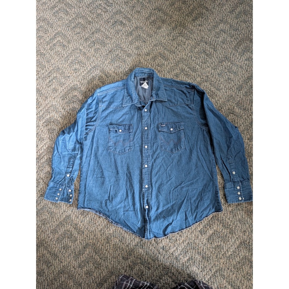 Wrangler Mens Blue Denim Western Snap Front Shirt XXL MS70119 Long Sleeve